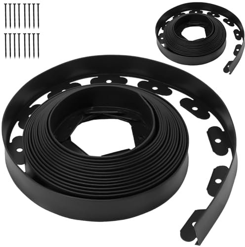 MUKSEUT 2 PCS Flexible Lawn Edging Border, 20M x 5CM Plastic Garden Edging, Black Grass Edging Border with Ground Stakes for Flower Beds, Lawns, Yard Pathway and Pavement