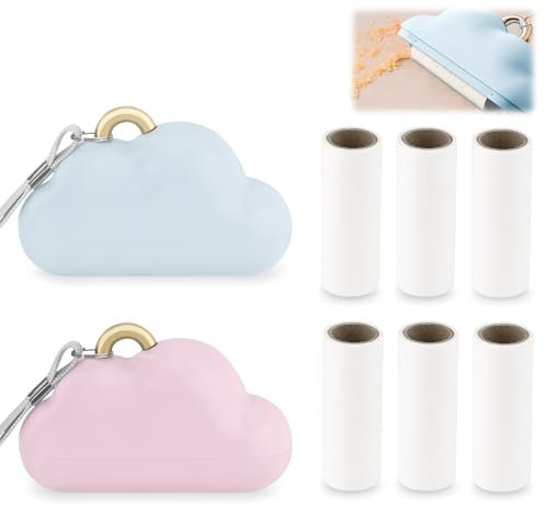 Lot de 2 rouleaux anti-peluches portables de voyage avec dragonne, mini rouleaux anti-peluches réutilisables avec 6 recharges, anti-peluches pour sac à vêtements (bleu + rose)