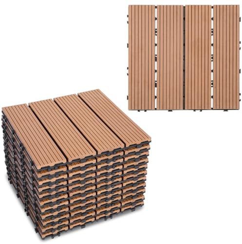 Gimisgu WPC Fliesen 30x30cm, WPC Terrassenfliesen Bodenbelag Klickfliesen Fliese, Wetterfest mit Drainagefunktion, Terrassendielen für Balkon Terrasse 11 Stück/1m², Braun