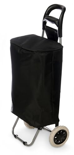 TIENDA EURASIA – Carro de la Compra | Térmico | Material Bolsa: PVC + Poliéster + Aluminio + Carro: Metal + PP | Color Negro | Medidas 34.5x28x94 cm | con 2 Ruedas