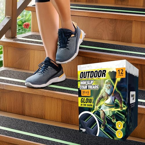 THUNDER GRIP Glow in the Dark 30 x 6-12-Pack Weather Resistant Outdoor Stair Treads 80-Grit