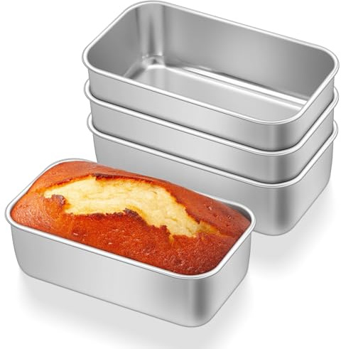 E-far Mini Loaf Pan Set of 4, Small Stainless Steel Bread Baking Pans for Oven, 6.3 x 3.5 Inch Tiny Meatloaf Pans for Homemade Bread Pound Cake Brownies, Non-toxic & Dishwasher Safe