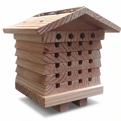 Dokkodo Bienenhotel – Nisthilfe für Wildbienen & solitäre Bienen – Insektenhotel aus nachhaltigem Holz, wetterfest, zerlegbar – für Garten, Balkon, Schule & Kita