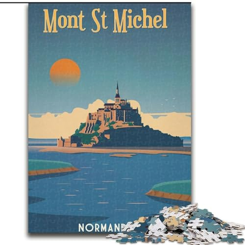 Puzzles pour Adultes 1000 pièces Mont Saint Michel, Défi Difficile avec des pièces entièrement emboîtables de Formes aléatoires 26x38cm