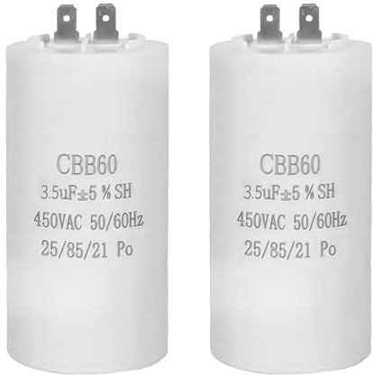 2 Pièces CBB60 3.5uF 450V 50/60Hz Condensateur Démarrage Moteur 30x55mm, Condensateur Moteur AC, Remplacement Universel pour Sèche-Linge Pompe Ventilateur Compresseur Machine à Laver avec Fils