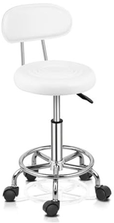 Bonnlo snurrpall, hydraulisk kraftig ritstol med ryggstöd, for salong, kontorsterapeut, skönhetsspa, frisör, tatuering(White)