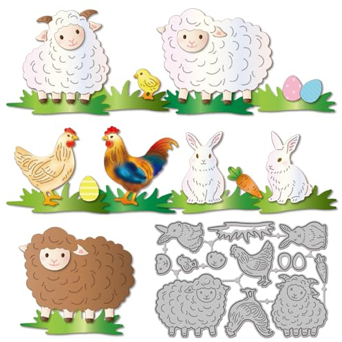 GLOBLELAND Easter Animals Cutting Dies Rabbit Chicken Metal Die Cuts Sheep Grass Egg Cutting Embossing Templates for Scrapbooking Crafts Paper Cards Making