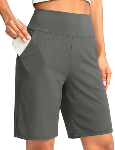 Litherday Short Femme Pantalon de Sport Été Court Pantalon de Course Short de Course Pantalon Court Taille Haute Séchage Rapide Pantalon d'Entraînement Fitness Yoga Running Gym (Gris Foncé, M)