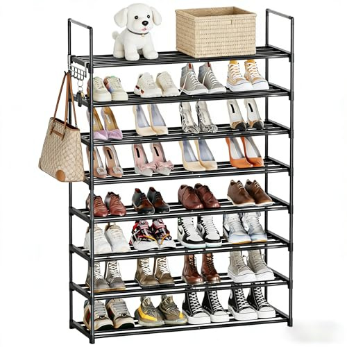 Orgahome Scarpiera 8 Ripiani, Scarpiera Salvaspazio in Metallo, per 32-40 Paia di Scarpe, Scaffale Salvaspazio Impilabile, Scarpiera Ingresso o da Esterno, Nera