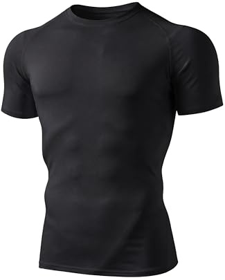 T-Shirt de Compression Homme Manches Courtes, Maillot Sport Respirant Séchage Rapide, Haut Baselayer Fitness Running Gym, Tissu Extensible 4 Directions, Course Musculation Cyclisme