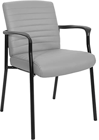 Office Star FL Series Faux Leather Padded Guest Chair with Built-in Lumbar Support, Charcoal Grey with Black Frame