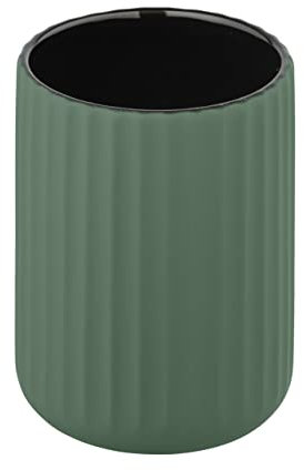 WENKO Porte Brosse à Dents Belluno, gobelet Salle de Bain, gobelet pour la Brosse à Dents et Le Dentifrice, Surface agrippante Soft-Touch cannelée en céramique, Ø8x11 cm, Vert Mat