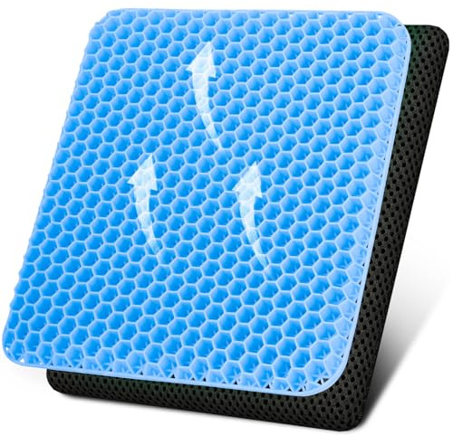 Deyikeji Cuscino per Seduta in Gel, Traspirante, con Fodera Lavabile, per Sedia da Ufficio, Auto, Casa, Sedia a Rotelle (Azzurro, 44 * 39 * 4)