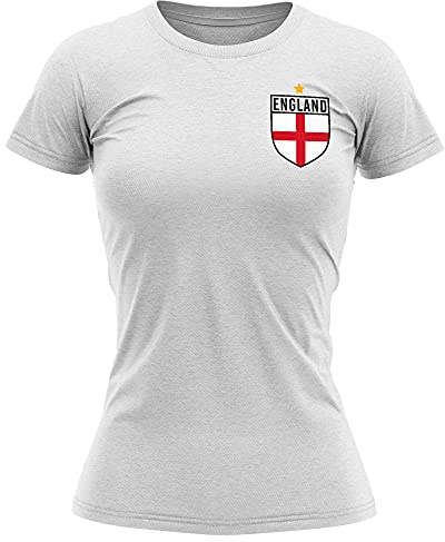 England skjorta kvinnor – dam England flagga bricka t-shirt – fotboll land europeiska supportrar 2022 retro t-shirt henne – engelsk turnering 2024 Footy fotboll topp, Vitt, L