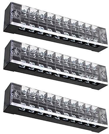 SRJQXH 3 Stück Klemmleiste Elektro, 10 Bit Schraubklemmenleiste Set, 600V 15A Zweireihige Schraubklemmen, Vorisolierte Terminal Barrier Strip mit Schutzhülle, für Elektronische Schaltung