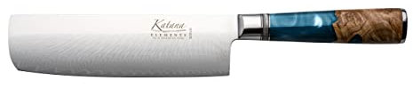 Katana Saya Elements Coltello Nakiri da 18 cm, blu oceano - Acciaio Damasco VG-10 ad alto tenore di carbonio - estrema resistenza e affilatura - Manico in legno d'ulivo e resina