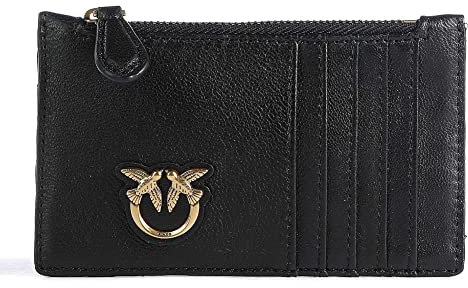 Pinko Airone CARDHOLDER Sheep Nappa, Accessori Portacarte da Viaggio Donna, Z99Q_Nero-Antique Gold, U