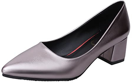 Woaikeyu Zapatos de primavera zapatos casuales dedo del pie poco profundo para mujer y verano puntiagudo medio talón moda boca tacones altos para mujer, plata, 37 EU
