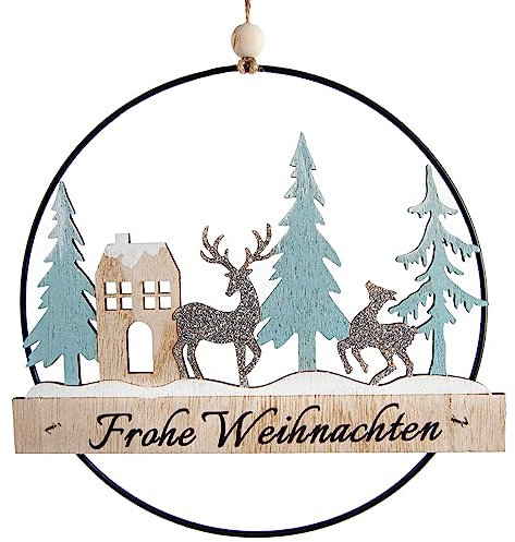 Logbuch-Verlag Weihnachtskranz Türkranz aus Holz Frohe Weihnachten Kranz zum Aufhängen Hygge Scandi Deko Natur hellblau Ø 20 cm