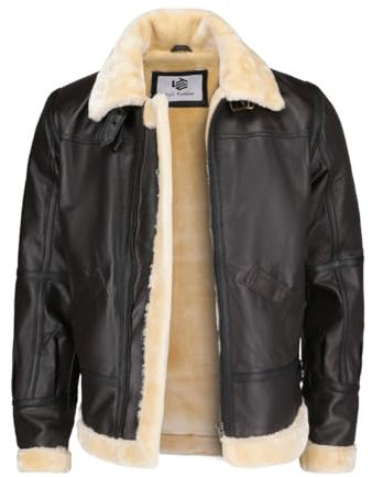 TLC Sheepskin Herren Shearling Fliegerjacke - Echtes Leder B3 Bomberjacke mit Fell - Lederjacke mit Fell Herren, Braun, Small