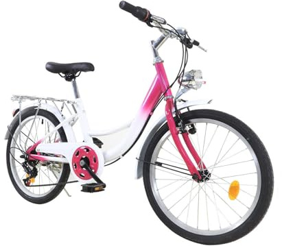 XUEMANSHOP Vélo pour enfant, 20 pouces, dérailleur à 6 vitesses, vélo pour femme avec phare, capacité de charge maximale 90 kg, pour 6, 7, 8, 9, 10 ans