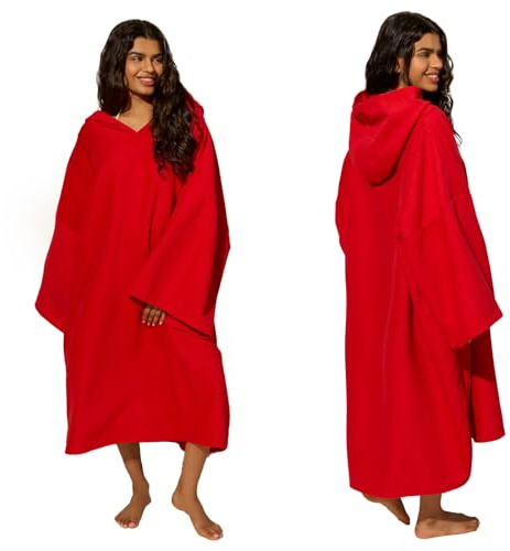 Brentfords Towel Poncho Adult Womens, Quick Dry Beach Towels for Adults Hooded Large Bath Swim Surf Beach Absorbent Soft Microfibre Towel Changing Robe, Red