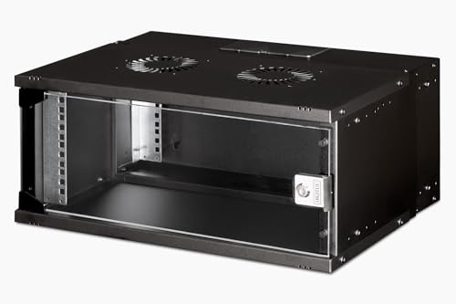 DIGITUS Armario de Red - Rack de 19 4 U - sin Montar - Montaje en Pared - 400 mm de Profundidad - 327 mm de Profundidad útil - Capacidad de Carga 60 kg - Puerta de Cristal - Serie Soho Pro - Negro