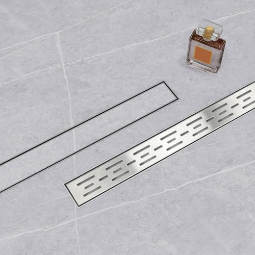 Acezanble 60-80cm Linear Shower Drain, Tile Insert, 304 Stainless Steel Applicable to Multiple Scenarios Linear Drain,Chrome (H-linear, 600mm)