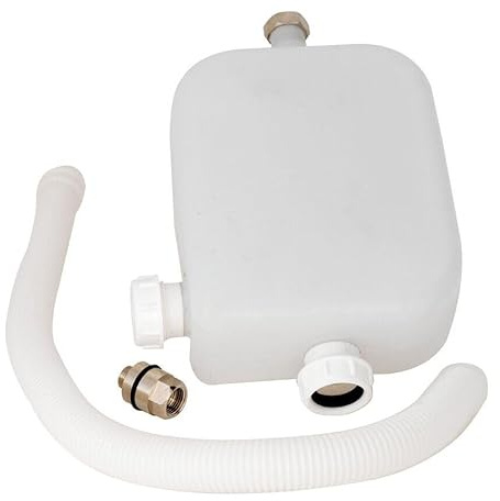 Balterley Bathroom Deck Shower Kit, Water Tank, White Flexible Drain Hose & Connector, Bathroom Deck Mounted Shower Set for Bath Showers - 90 x 300 x 400mm (Chrome/White)