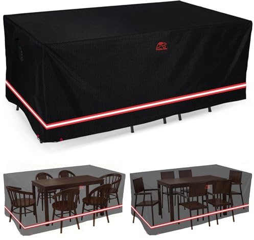 Turtle Life Gartenmöbel Abdeckung für Tisch und Stühle, rechteckig, wasserdicht, Winddicht, Abdeckhaube Schutzhülle Oxford für Gartenmöbel mit Lüftungsschlitzen, Schwarz, 230x 165x 85 cm