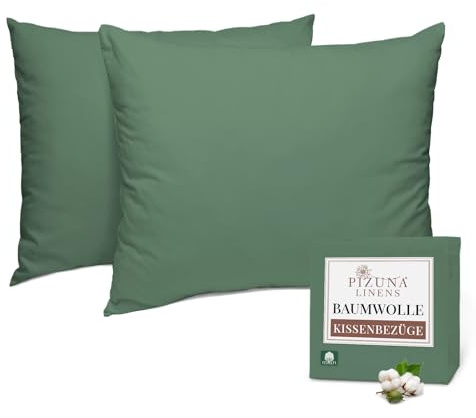 Pizuna Baumwolle kissenbezüge 70x90 Packung mit 2 Hecke Grün, 400er Fadenzahl 100% langstapeliger Baumwolle Kissenbezug aus weichem Satin (Hecke Grün Kissenbezüge Set 70x90) Mako Satin