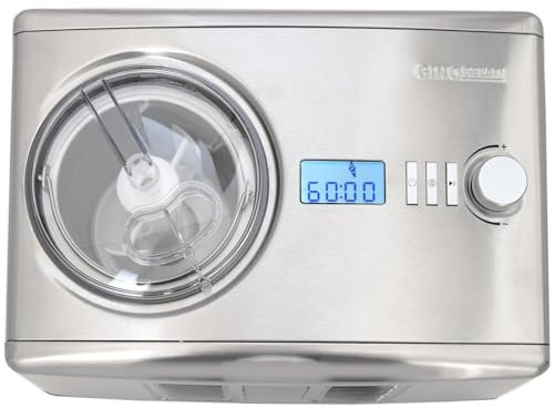 Gino Gelati Eismaschine mit Kompressor Helado Speiseeismaschine Eisbereiter, 1,5 Liter Kapazität, silber, 250 Watt Leistung, Edelstahl, leichte Reinigung