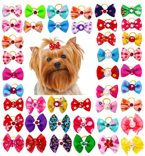 OUDQFCJ Lot de 40 nœuds pour chiens avec élastiques, nœud de poils de chiens, accessoire pour chien et accessoires de toilettage pour l'utilisation quotidienne des animaux domestiques