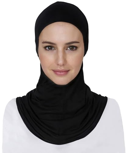 Lina & Lily Modal Jersey Full Coverage Ninja Hijab Undercap with Neck Cover for Muslim Women (Black)
