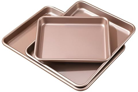 JIEHIN 3er Backblech Set Antihaftbeschichtet, 3 Größen Rechteckige Backform aus Karbonstahl, Kuchenblech Ofenblech für Backen Braten Servieren, Spülmaschinenfest