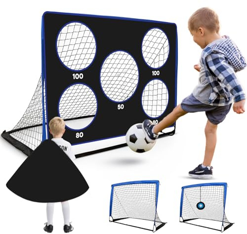 Bnlei 3 en 1 Porterias de Futbol para niños con 3 Modos de Juego, porteria Futbol niños Plegable, porterías de Futbol portatil niños-Azul