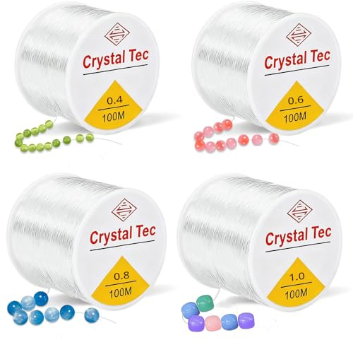Fil Elastique pour Bracelet, Cordon Elastique pour Bracelet Resistant 400m (4 Diamètres : 0.4/0.6/0.8/1mm), Fil pour Bracelet Perle, pour DIY Bijoux, Bracelet a Fabriquer