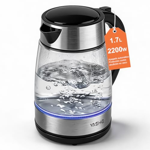 YASHE Bollitore Elettrico 1,7L 2200W Rapido In Vetro