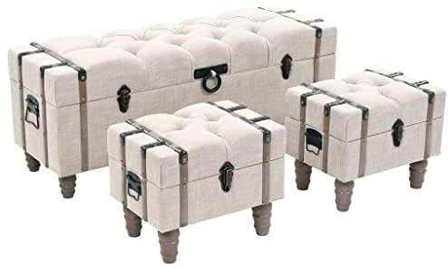 Plumbpyr Set di 3 panchine portaoggetti in legno di abete massiccio e acciaio 112 x 37 x 45 cm con seduta imbottita, impilabile, manici robusti, per corridoio, spogliatoio, spogliatoio