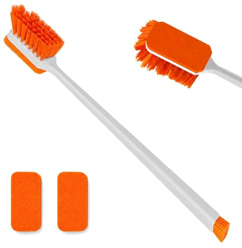 KIPTVO Double Sided Fish Tank Cleaner Brush, Aquarium Cleaning Kit with Replacement 2 Pads, Long Handle Algae Scraper Fish Tank Glass Cleaner for Glass & Acrylic Tanks, Tanks Accessories