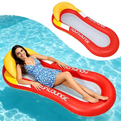 Colchoneta Piscina Adultos, Hamaca de Agua 4 En 1 Flotadores Hinchables para Piscina Hamacas Hinchables Piscinas para Adultos y Niños, Piscinas y Playas (Rojo)