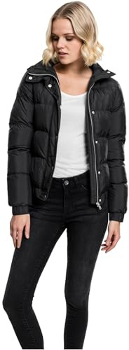 Urban Classics Ladies Hooded Puffer Jacket Donna Giacca di mezza stagione nero