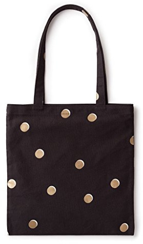 Kate Spade New York Black Canvas Tote Bag with Interior Pocket, Scatter Dot