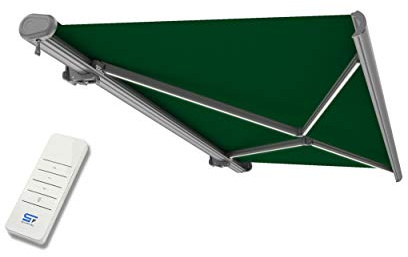 Schartec Premium Kassetten Markise elektrisch mit LED Beleuchtung Kassettenmarkise motorisierte Gelenkarmmarkise bis 500x300cm m (400x300cm, grün)