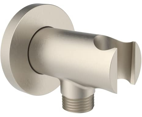 Aquaiaw Wall Supply Elbow with O-Ring Flange, Tapered 1/2 NPT Female Inlet, Solid Brass Wall Union W/Handshower Holder, Round Supply Elbow W/Hand Shower bracket, PVD Brushed Nickel, G1/2 Outlet