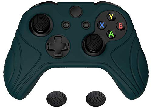 PlayVital Hülle für Xbox One X/S Controller,Case Anti-Rutsche Schutzhülle mit ergonomische Griffe Skin & Stick Kappen-Samurai Edition,Renngrün