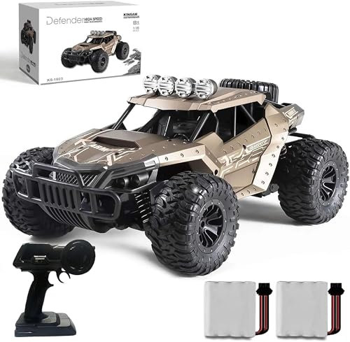 Fjärrstyrd bil för utomhusbruk, 1/16 RC bil från 8 år, 20 KM/H Monster truck, brun buggy-bil, barnbil, billeksak, 2 x batteri 40 minuters speltid, spelgåva för barn, Rc Car 2023 uppgradering