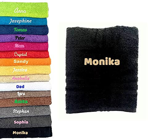 Pet-Jos Personalisiertes Handtuch mit Namen Schön gestickter Name Handbadetuch 100% Baumwollhandtuch 50 x 100 cm Personalized Custom Towel with Name (Schwarz)