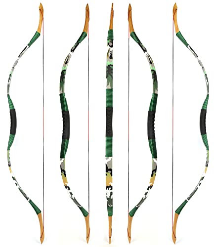 wolfman Traditionelles Bogen Recurvebogen Langbogen Sportbogen Bogenschießen Jagdbogen handgefertigter Holzbogen asiatischer mongolischer Bogen für Erwachsene Teenager Linke rechte Hand(G, 45Lbs)