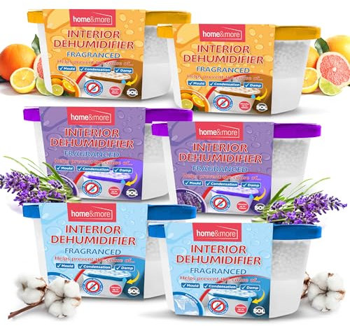 SOL 6pk Interior Dehumidifier Fragranced, 400ml Damp Traps Moisture Absorbers Multipack for Wardrobe in Lavender, Citrus, or Fresh Linen Scents, Prevents & Condensation, Ideal for Home & Small Spaces